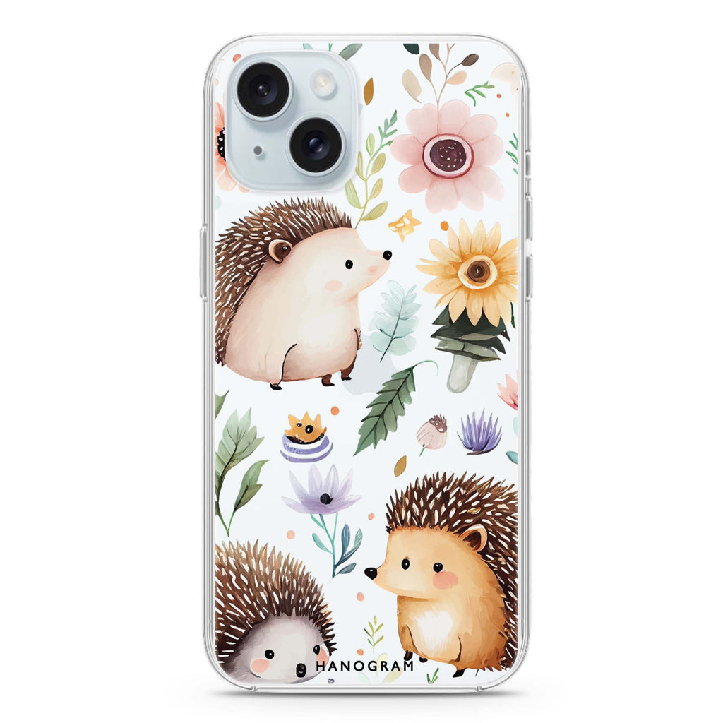 Hedgehog & Floral iPhone 15 水晶透明保護殼