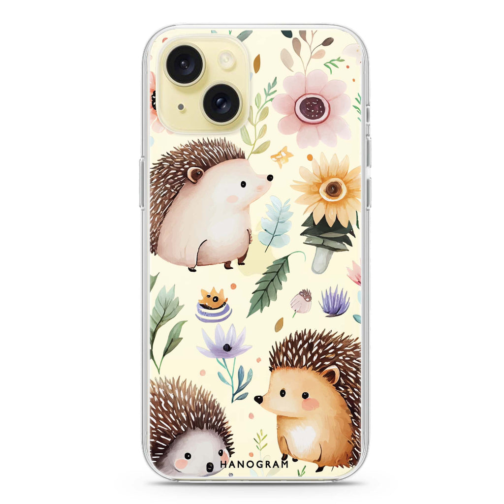 Hedgehog & Floral iPhone 15 plus 水晶透明保護殼
