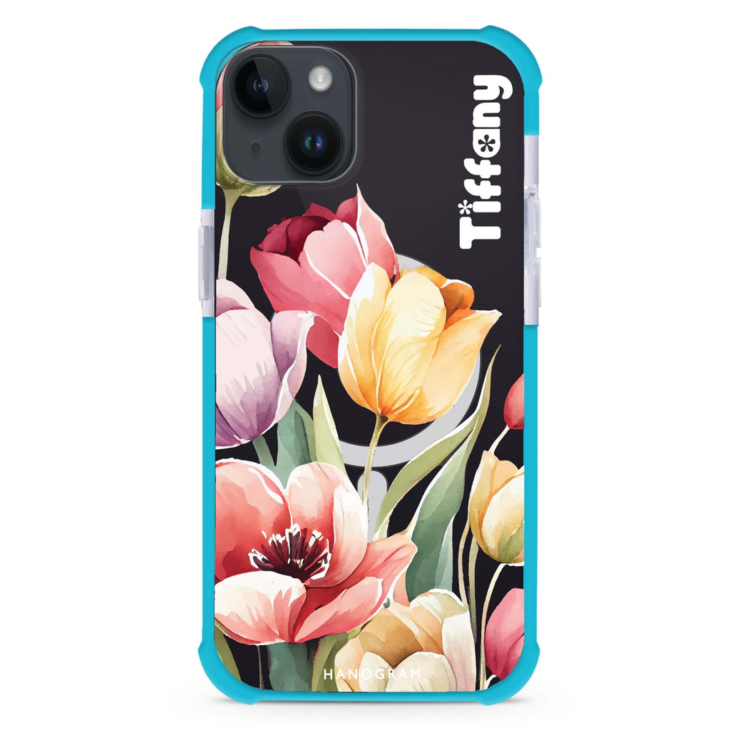 Watercolor tulip iPhone 15 Plus Magsafe 兼容超強防摔保護殼