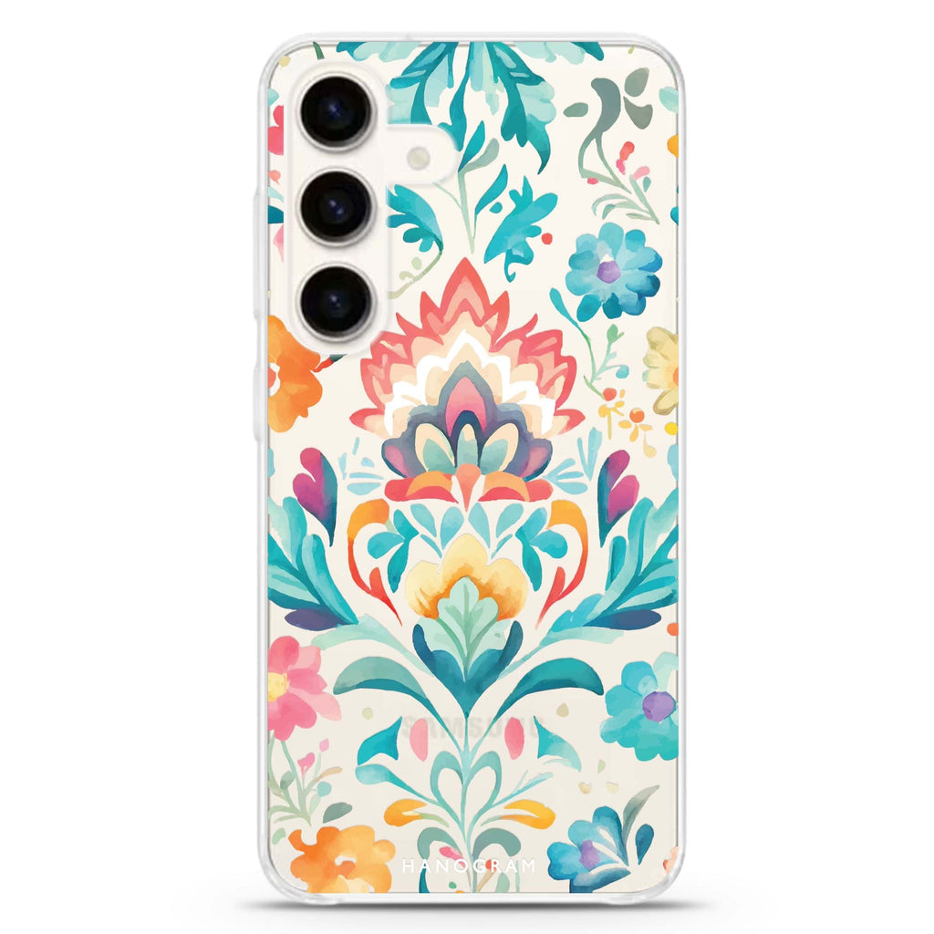 Watercolor Floral Samsung Galaxy S26/S25/S24 水晶透明保護殼正面展示