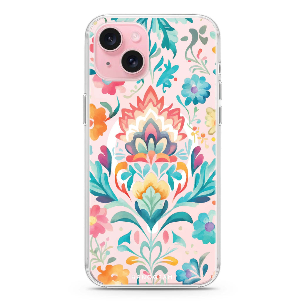 Watercolor Floral iPhone 15 Magsafe 兼容水晶透明保護殼