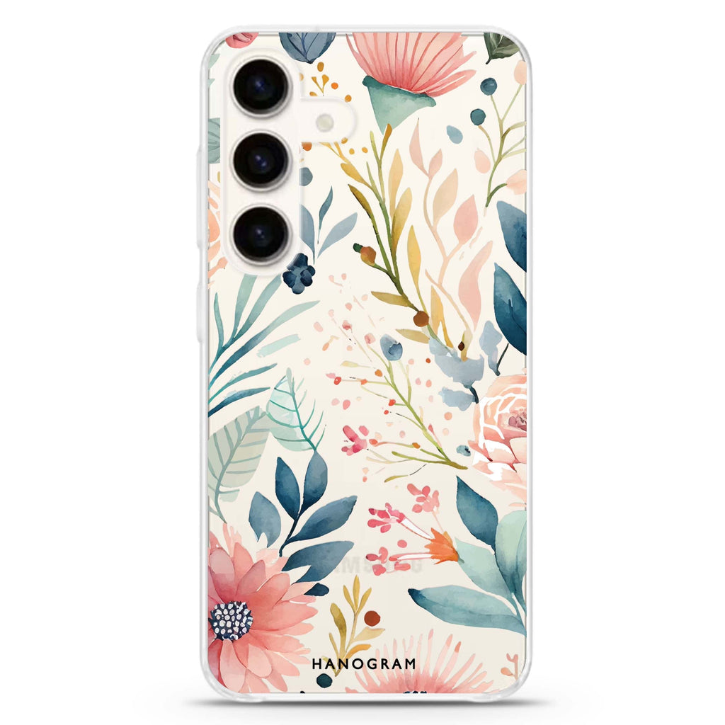 Floral Pattern Samsung Galaxy S26/S25/S24 水晶透明保護殼正面展示