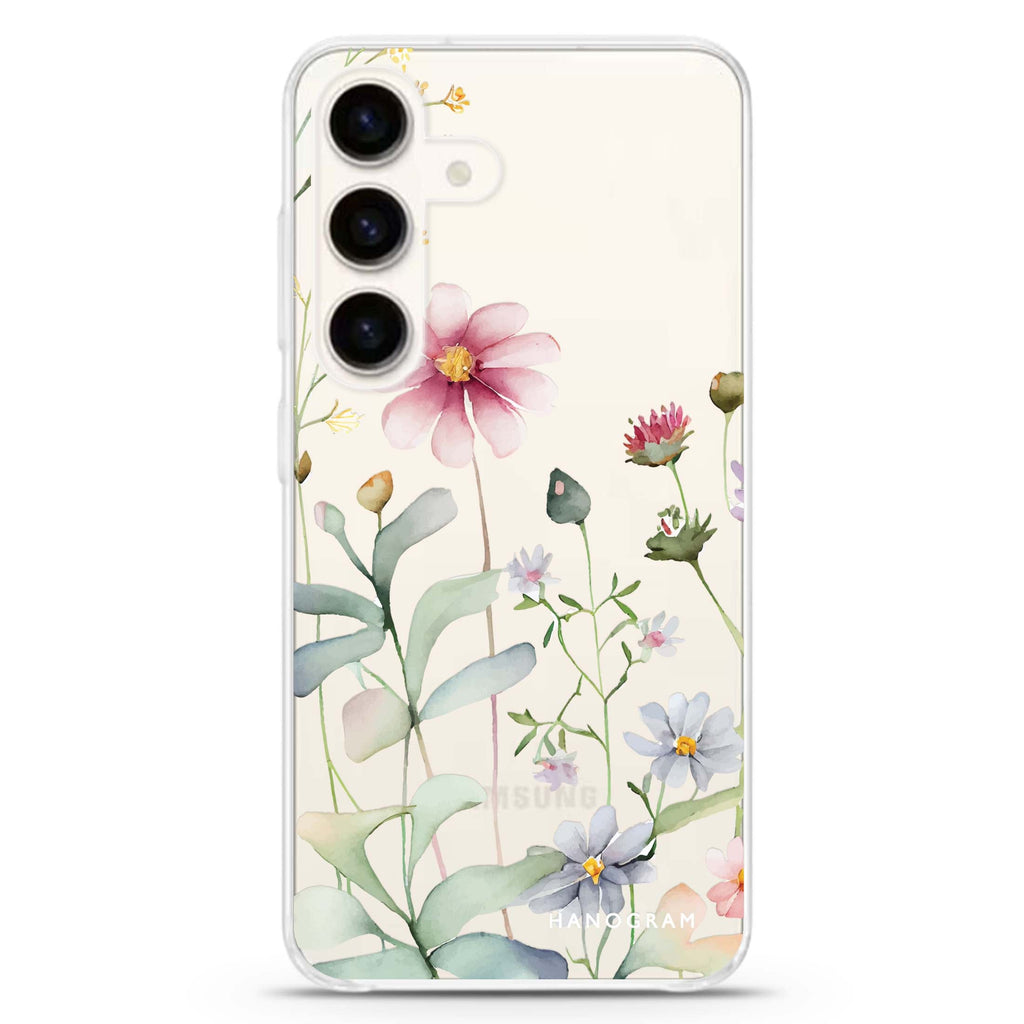 Floral Samsung Galaxy S26/S25/S24 水晶透明保護殼正面展示