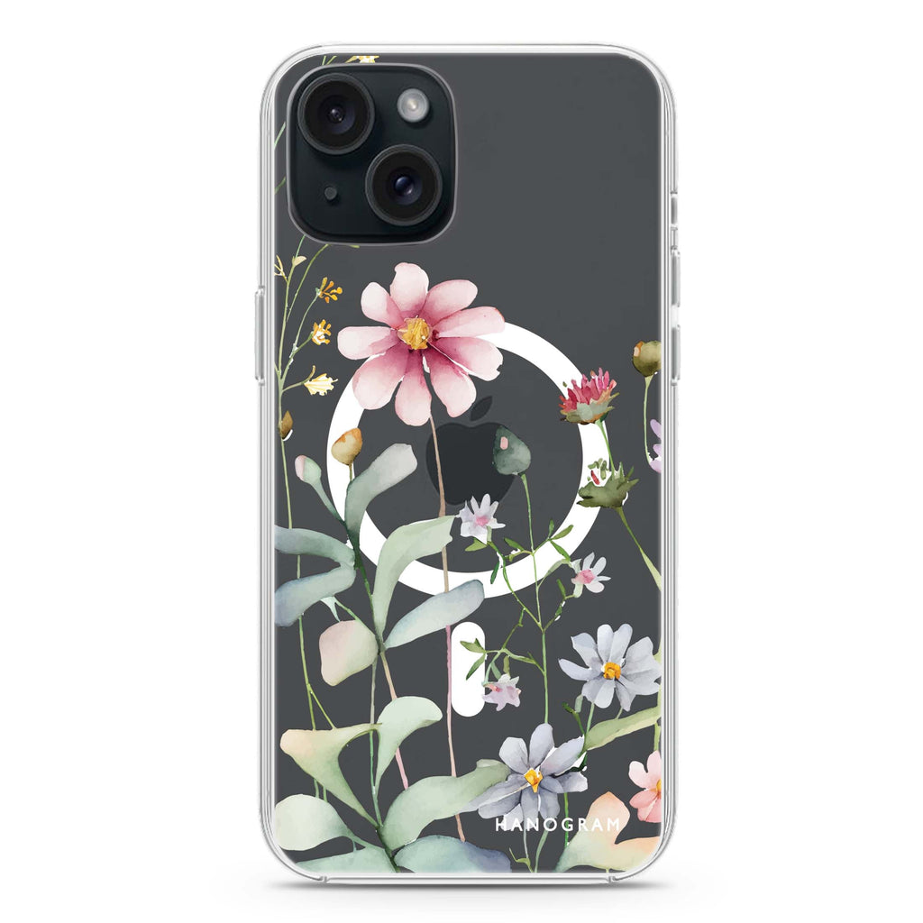 Floral iPhone 15 Plus Magsafe 兼容水晶透明保護殼