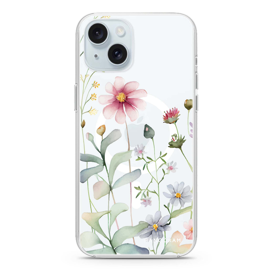 Floral iPhone 15 Magsafe 兼容水晶透明保護殼