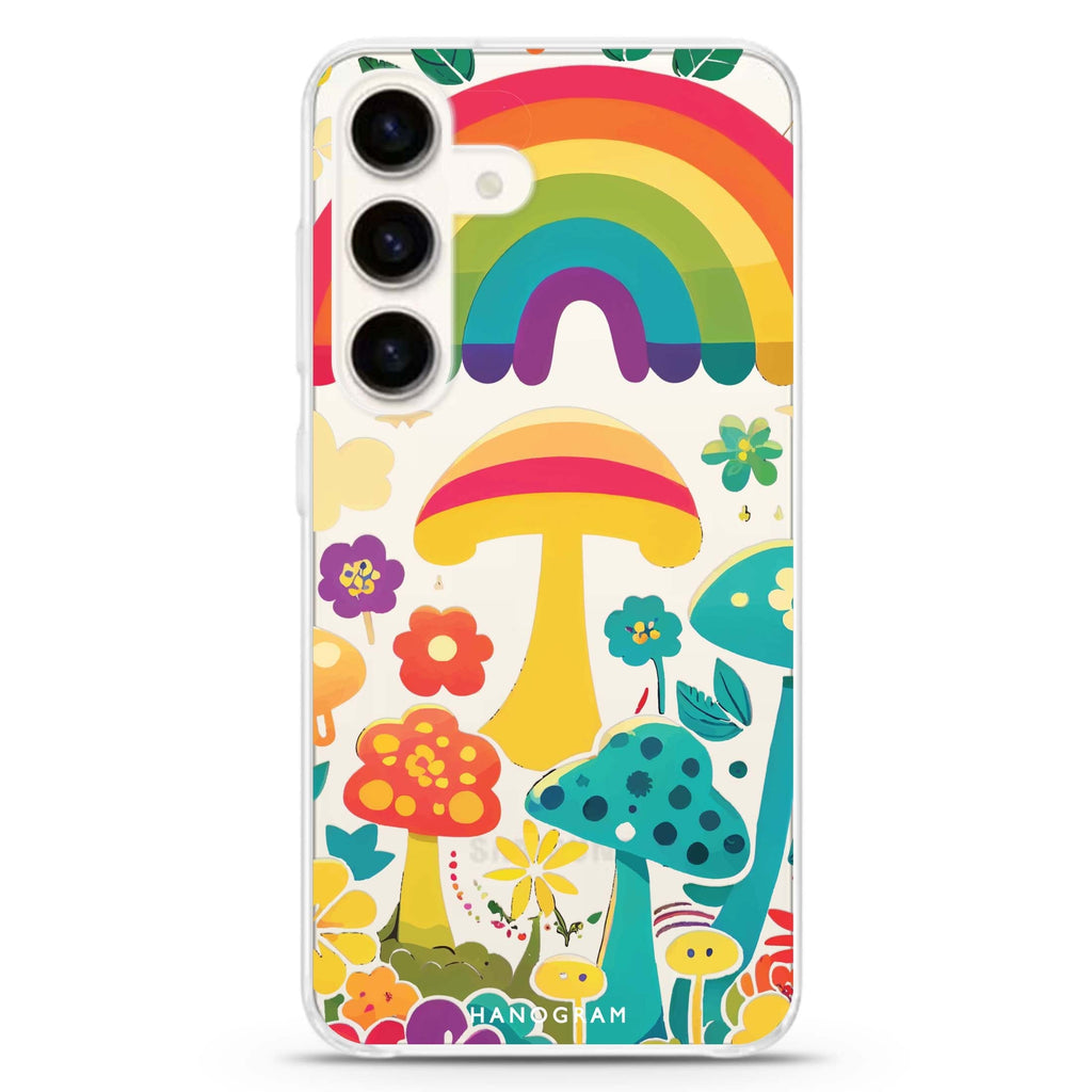 Rainbow Mushroom Garden Samsung Galaxy S26/S25/S24 水晶透明保護殼正面展示