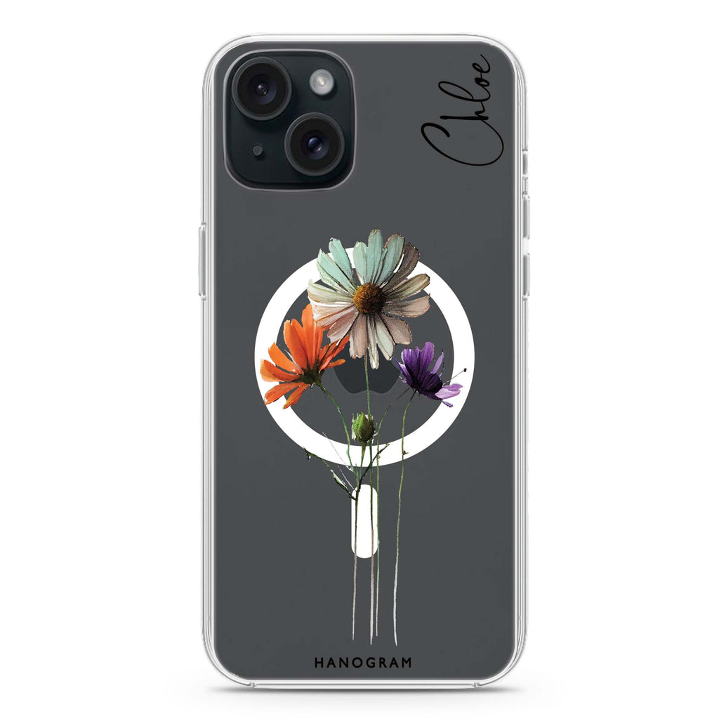 A watercolour floral iPhone 15 Magsafe 兼容水晶透明保護殼