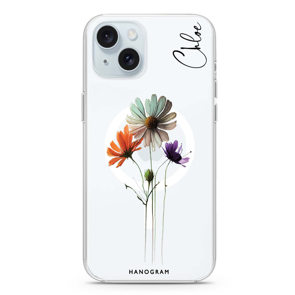 A watercolour floral iPhone 15 Plus Magsafe 兼容水晶透明保護殼