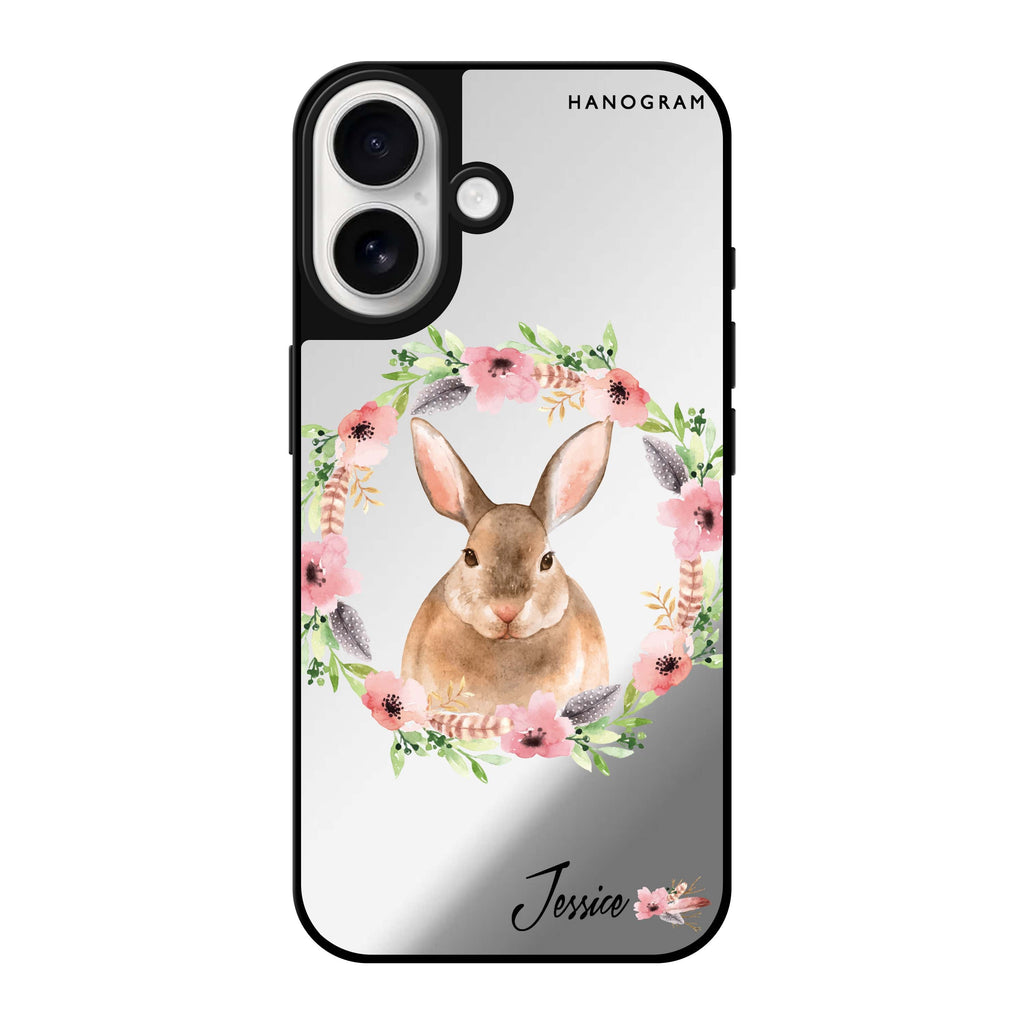 Reflective iPhone 16 Mirror Case –Floral Rabbit Design