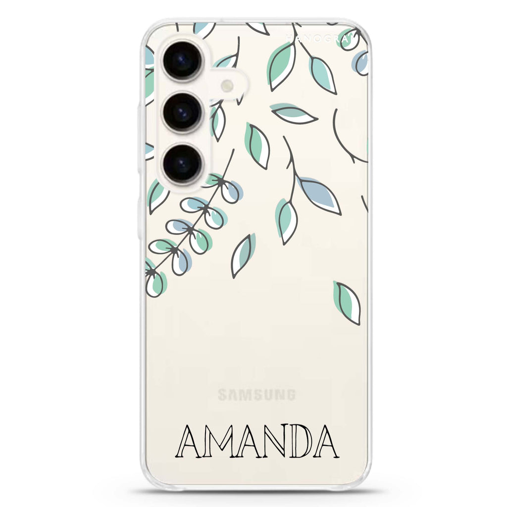 Fall Leaf Samsung Galaxy S26/S25/S24 可加名字水晶透明保護殼正面展示