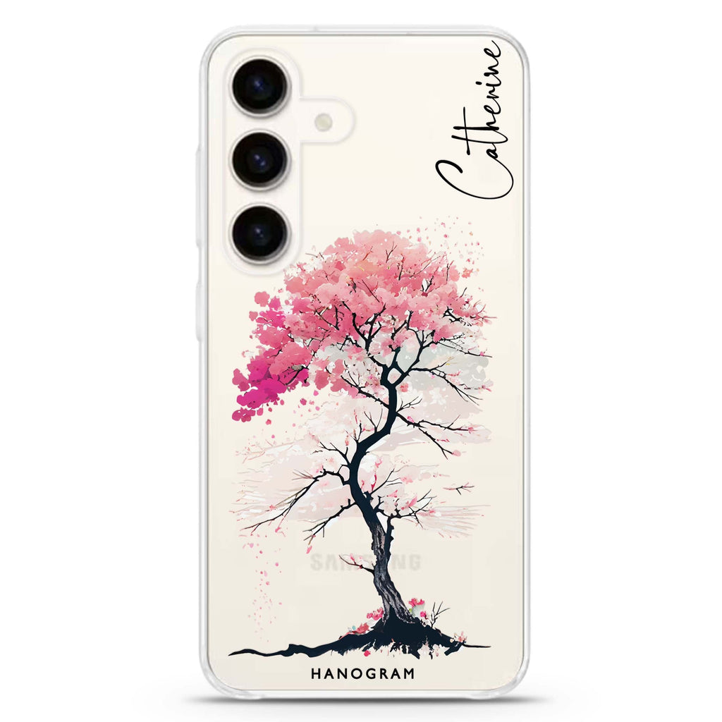 A Cherry tree Samsung Galaxy S26/S25/S24 可加名字水晶透明保護殼正面展示