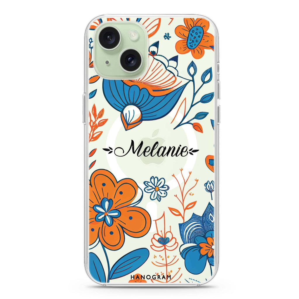 Floral Pattern iPhone 15 Plus Magsafe 兼容水晶透明保護殼