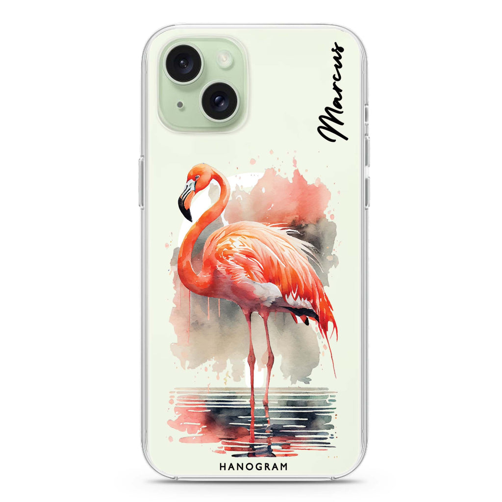 Flamingo in water iPhone 15 Magsafe 兼容水晶透明保護殼