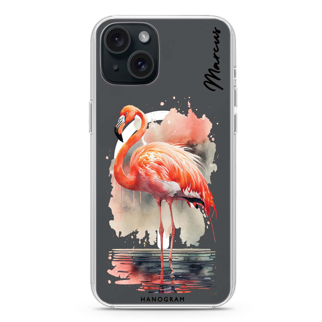 Flamingo in water iPhone 15 Plus Magsafe 兼容水晶透明保護殼