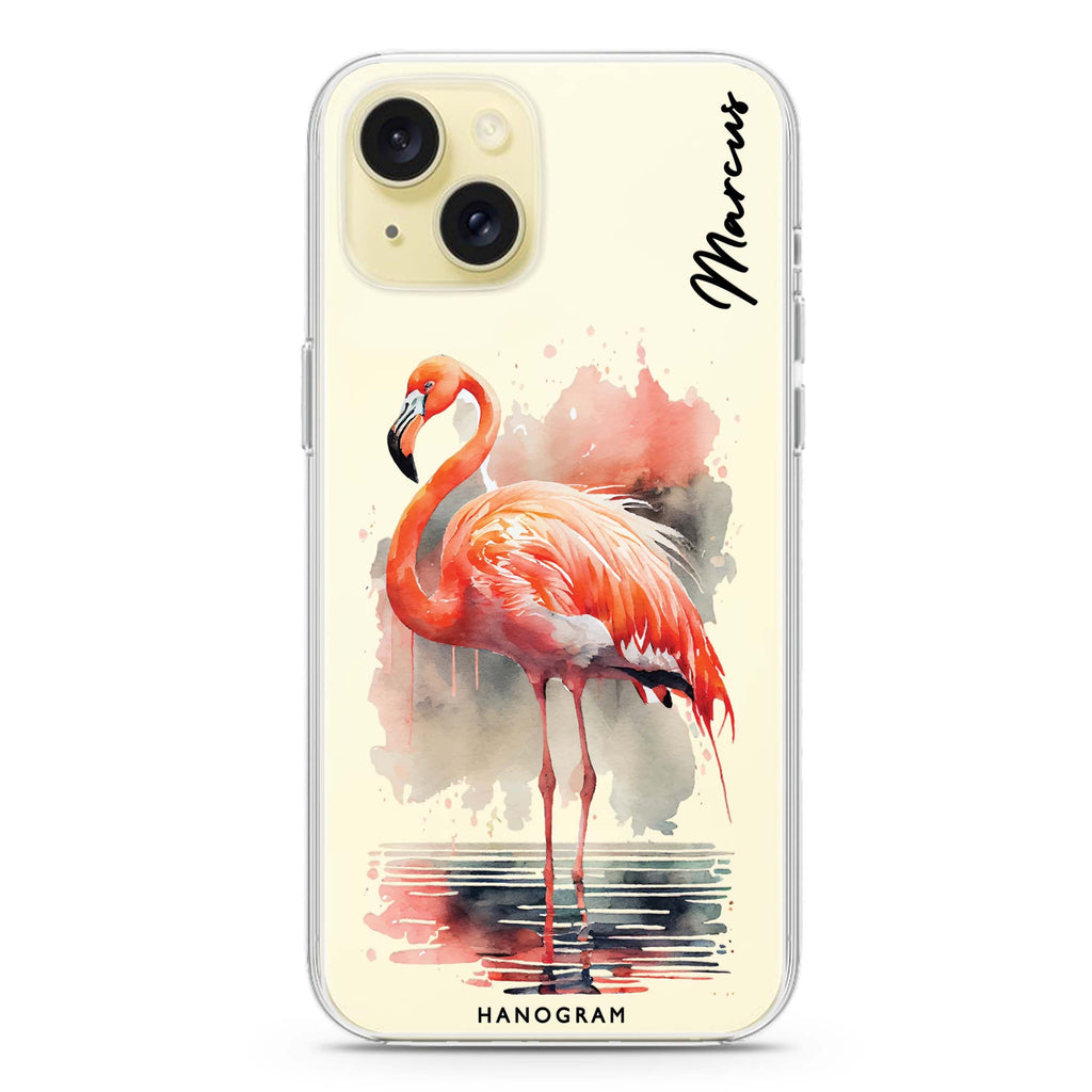 Flamingo in water iPhone 15 plus 水晶透明保護殼