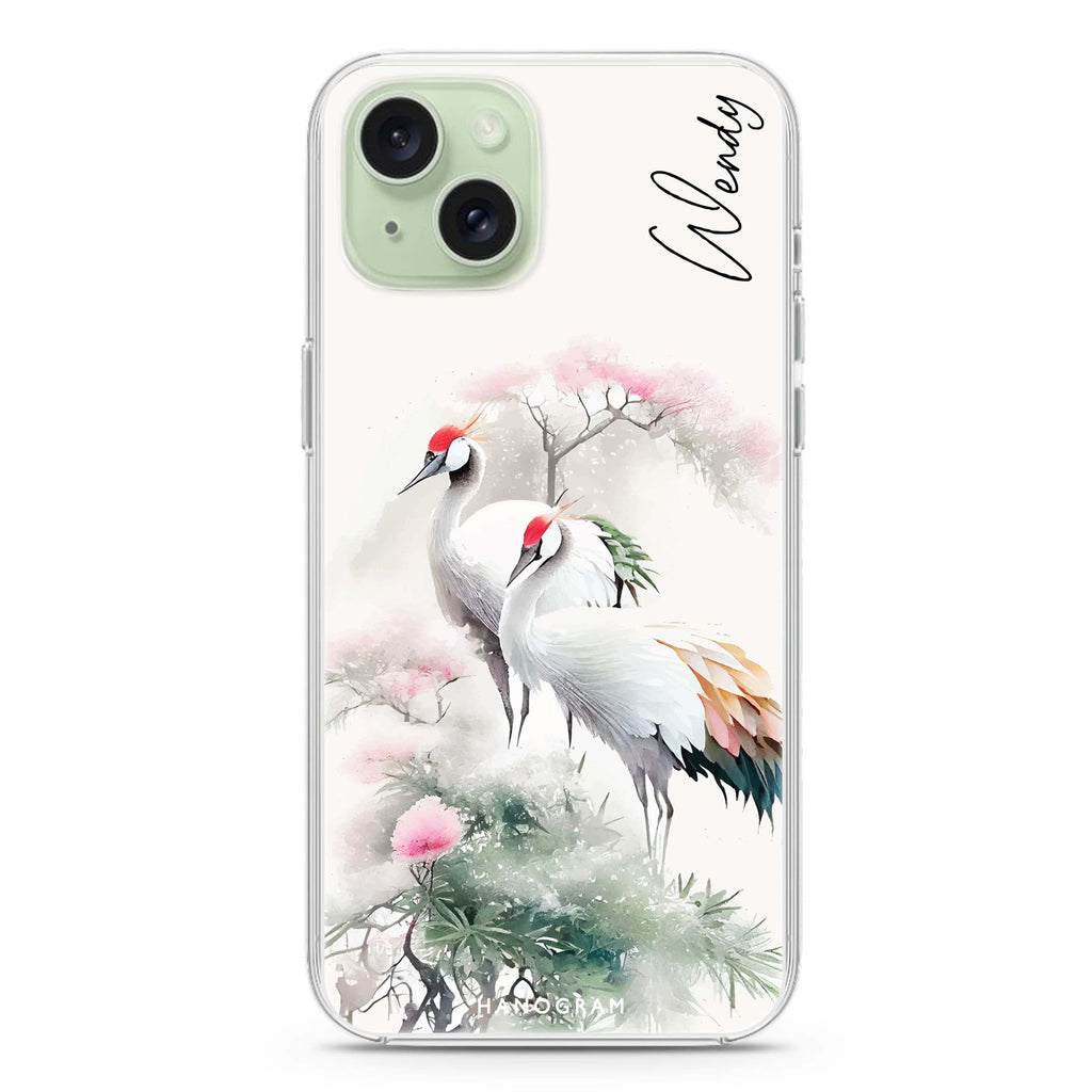 Pines & cranes iPhone 15 Magsafe 兼容水晶透明保護殼