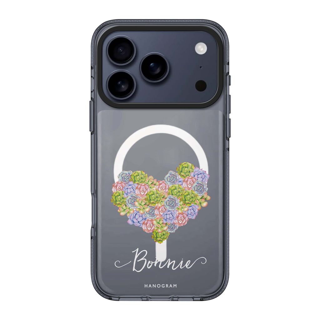 Floral Heart iPhone 17 Pro Max MagSafe 水晶透明保護殼 情人節設計設計 可自訂名字及字色 圖1