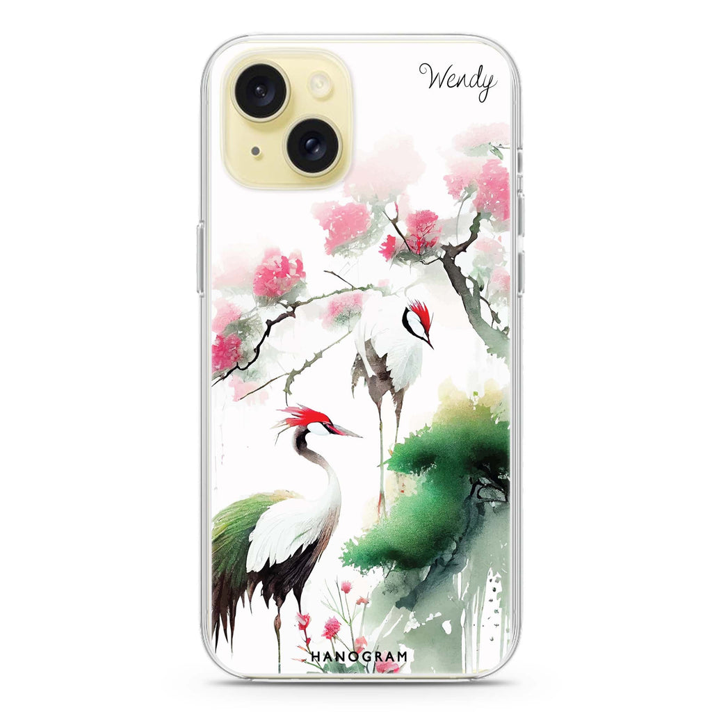 Pines & cranes iPhone 15 Plus Magsafe 兼容水晶透明保護殼