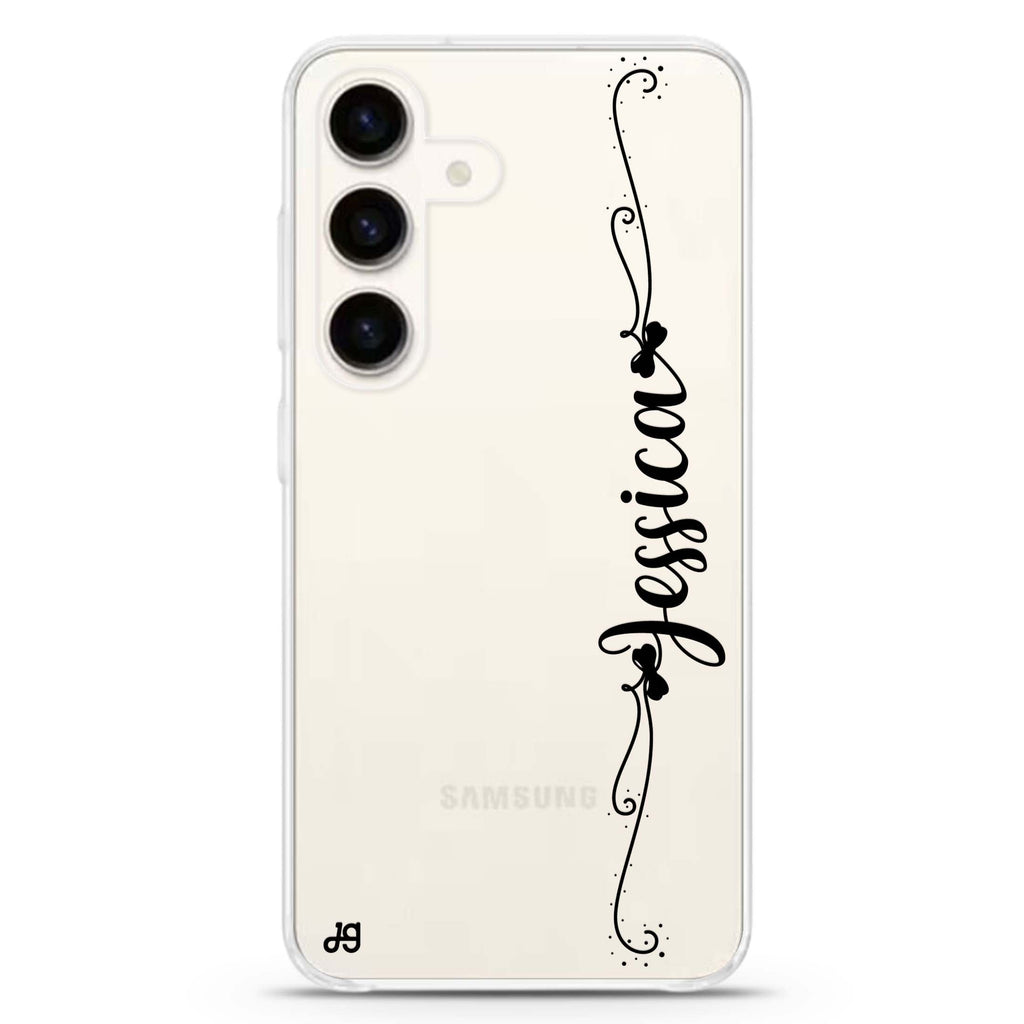 Custom Samsung Galaxy S26/S25/S24 可加名字水晶透明保護殼正面展示