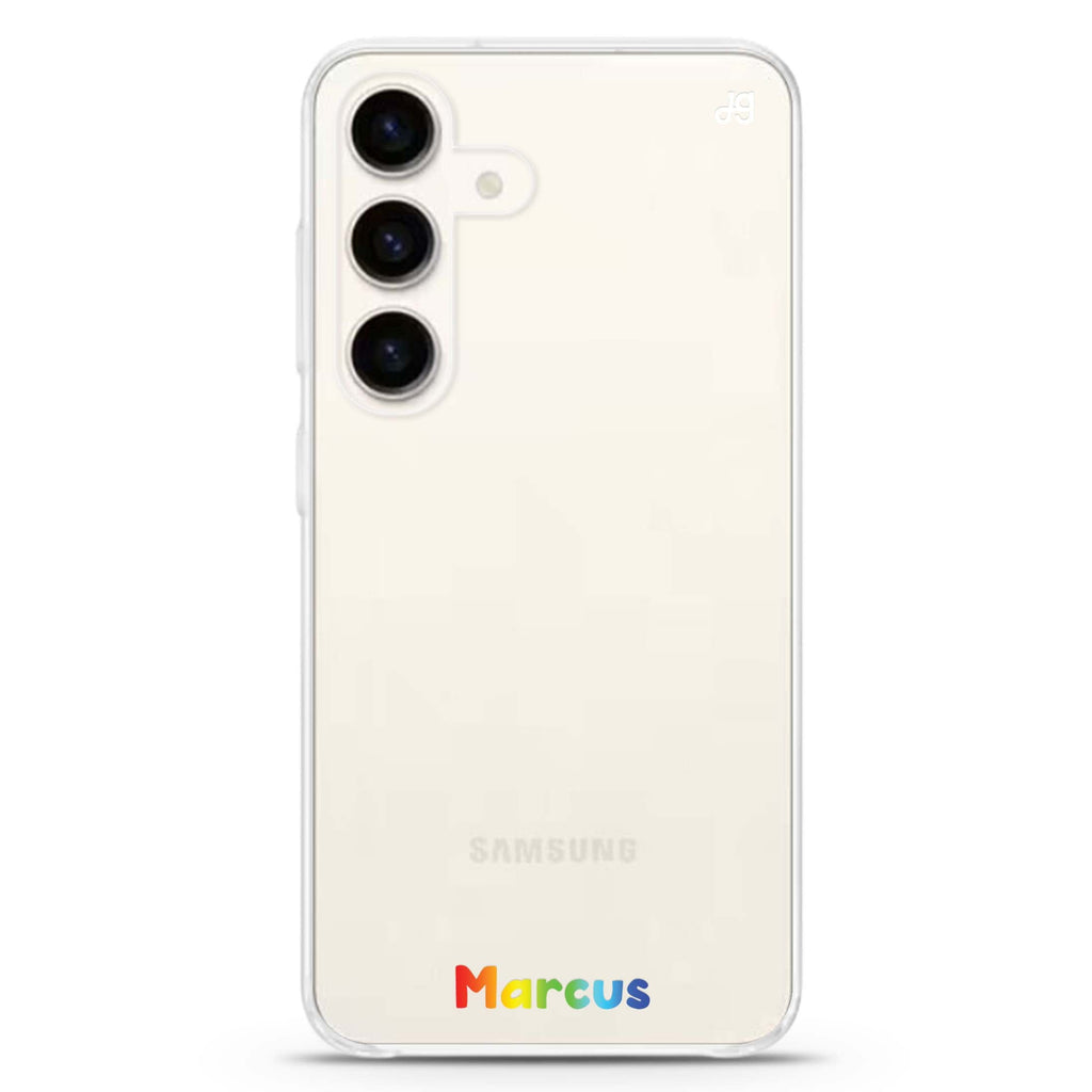 Custom Samsung Galaxy S26/S25/S24 可加名字水晶透明保護殼正面展示