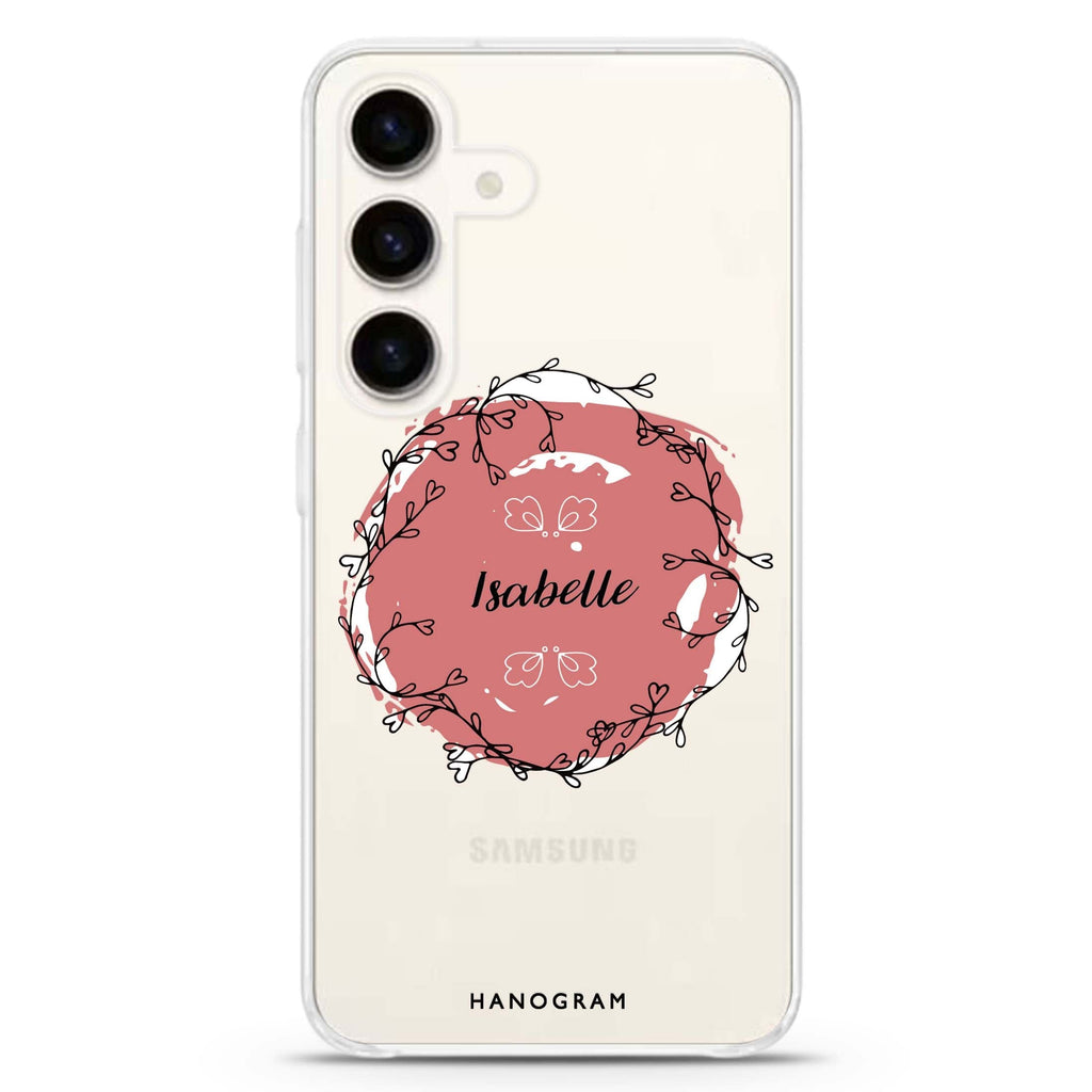 Heart Crown Samsung Galaxy S26/S25/S24 可加名字水晶透明保護殼正面展示