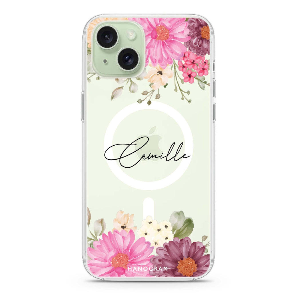 Blooms Bounty iPhone 15 Magsafe 兼容水晶透明保護殼