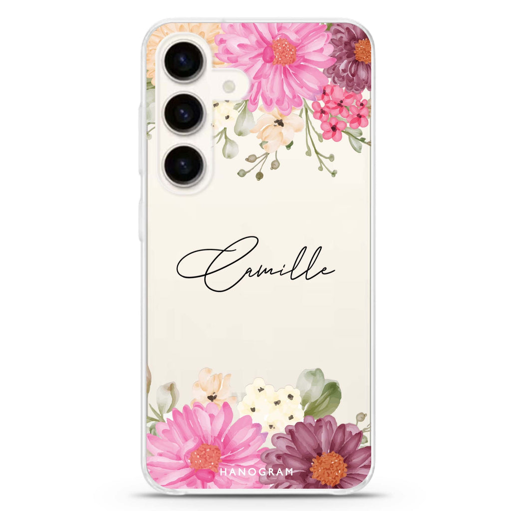 Blooms Bounty Samsung Galaxy S26/S25/S24 可加名字水晶透明保護殼正面展示