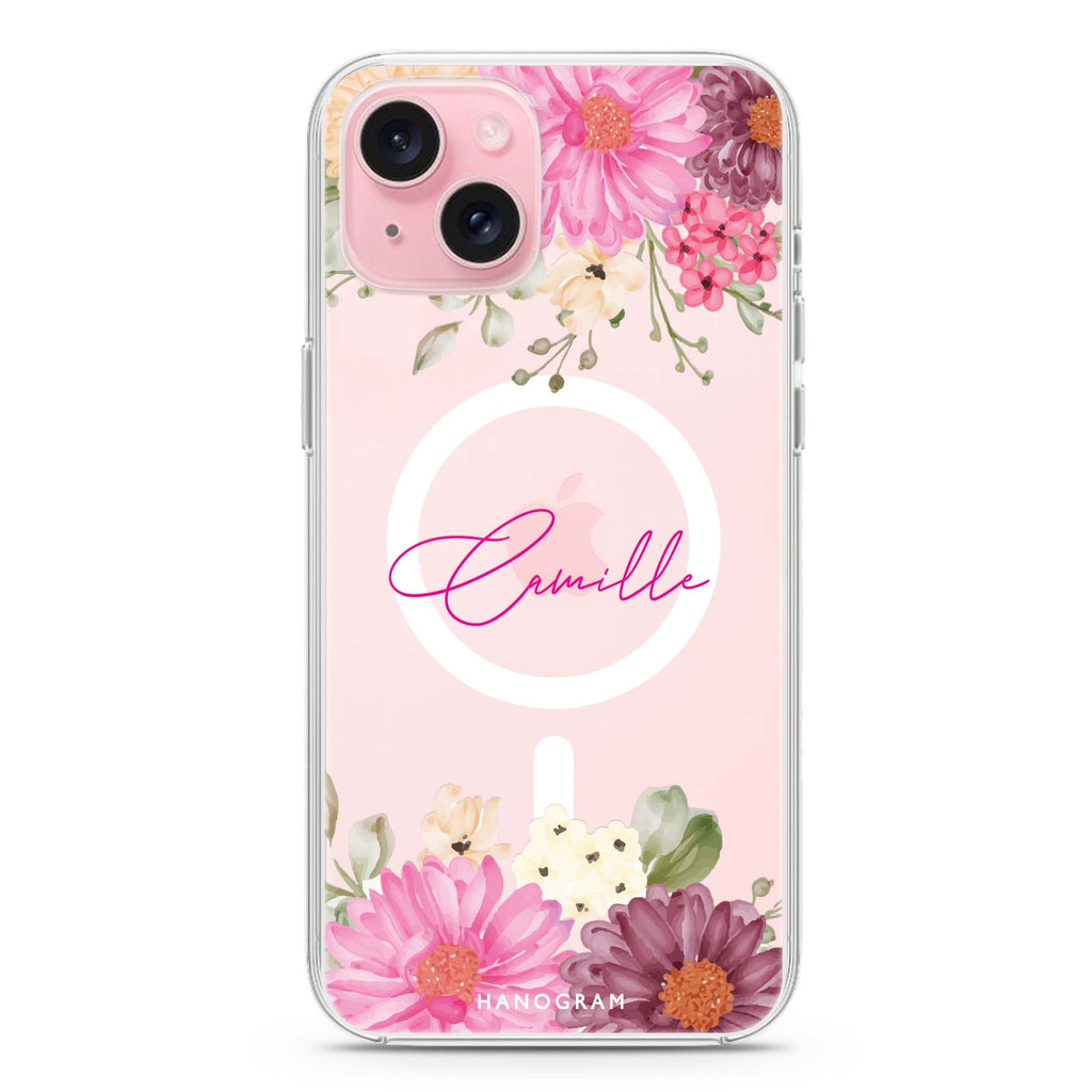 Blooms Bounty iPhone 15 Plus Magsafe 兼容水晶透明保護殼
