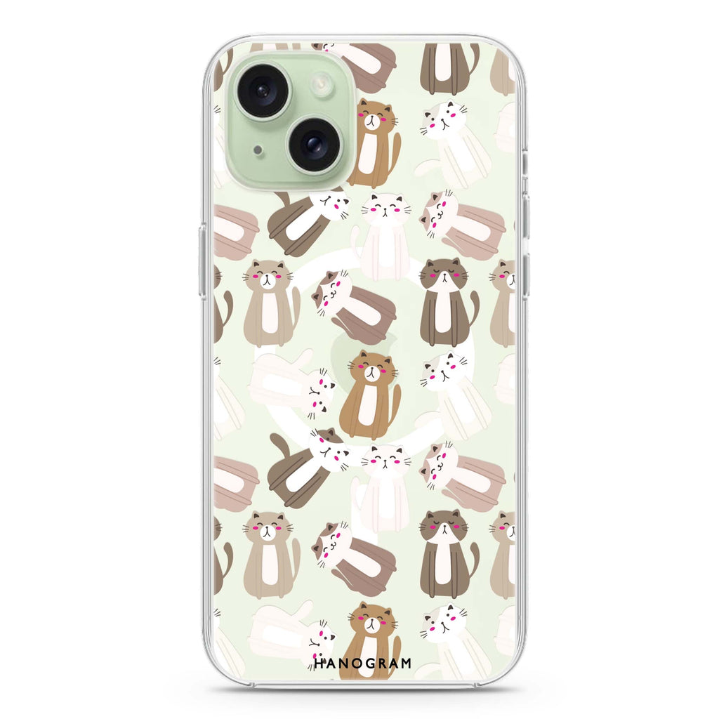 PurrPattern Perfection iPhone 15 Magsafe 兼容水晶透明保護殼