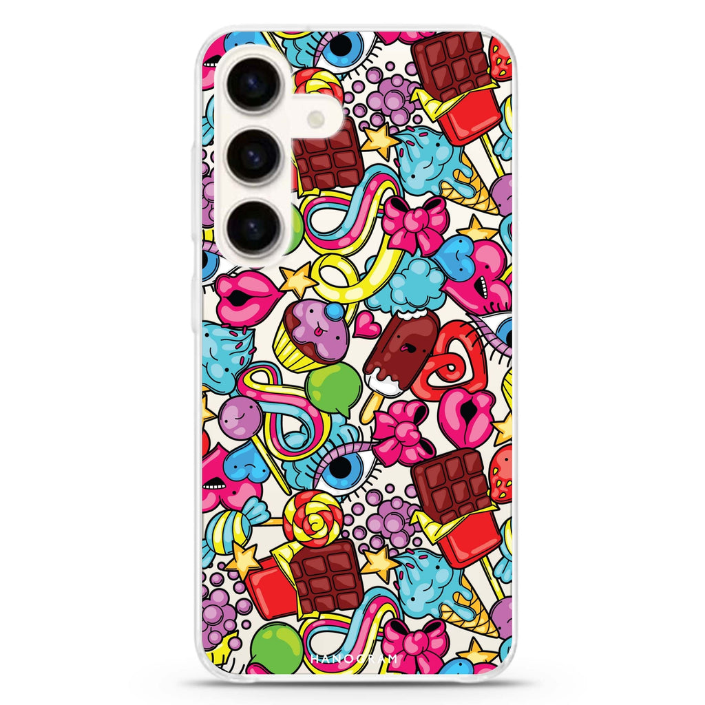 Doodle Delights Samsung Galaxy S26/S25/S24 水晶透明保護殼正面展示