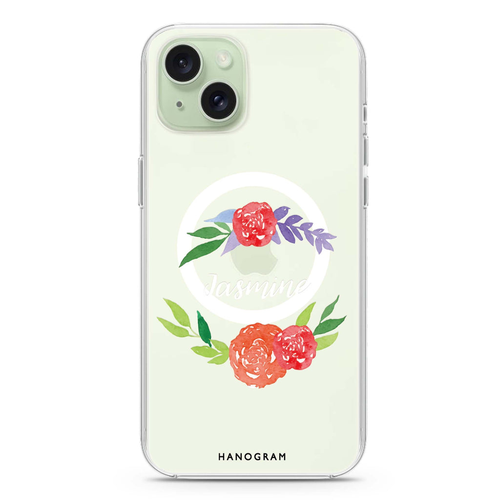 Floral Circle iPhone 15 Plus Magsafe 兼容水晶透明保護殼