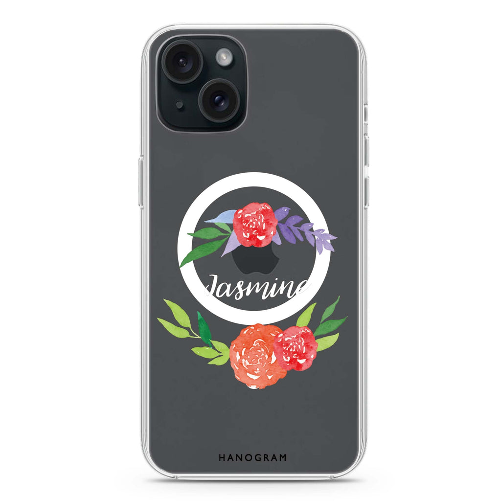 Floral Circle iPhone 15 Magsafe 兼容水晶透明保護殼