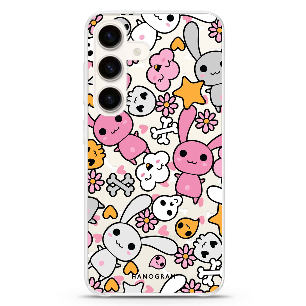 Bunny Doodles Samsung Galaxy S26/S25/S24 水晶透明保護殼正面展示