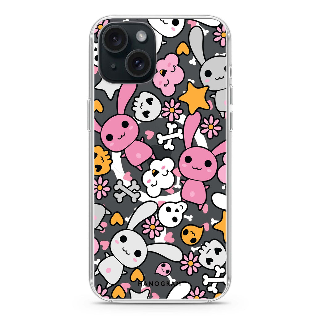 Bunny Doodles iPhone 15 Magsafe 兼容水晶透明保護殼