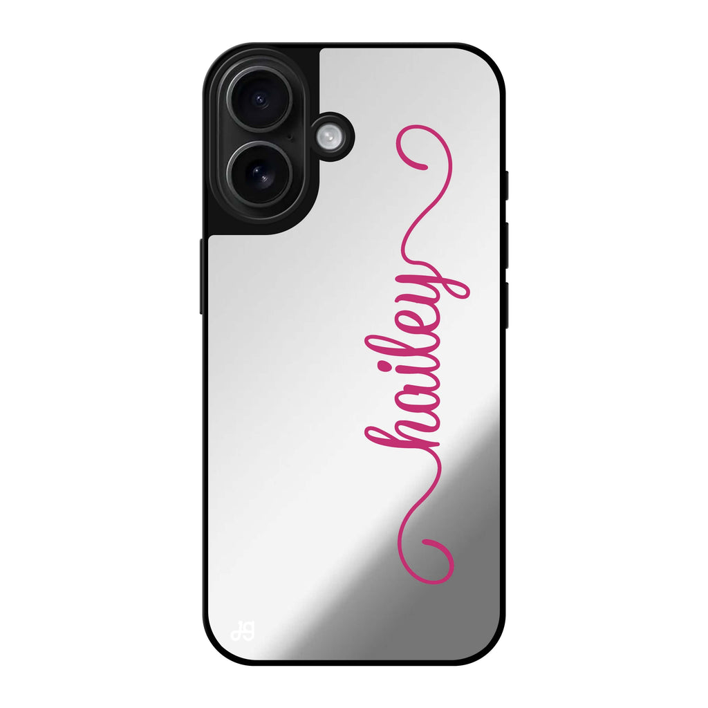 Reflective iPhone 16 Mirror Case –Vertical Cursive Handwritten Design