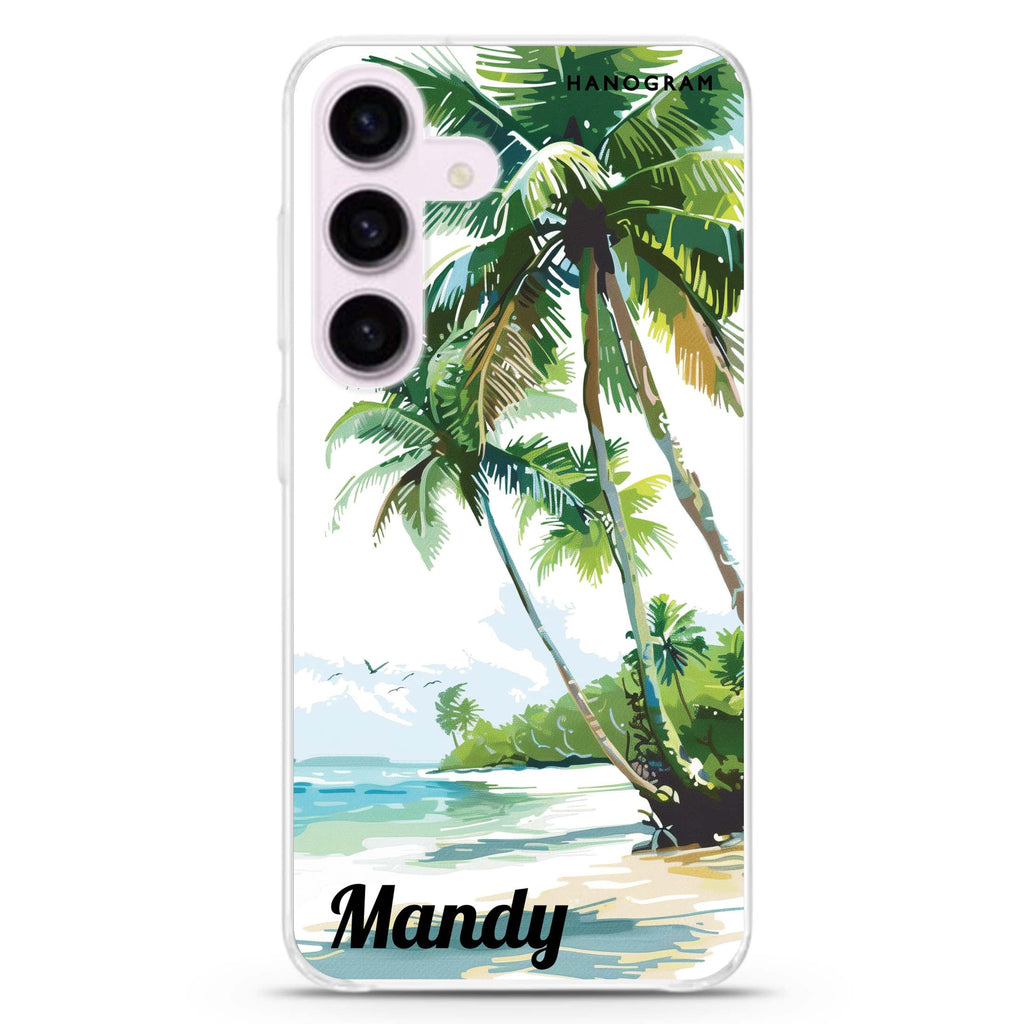 Tropical Tranquility Samsung Galaxy S26/S25/S24 可加名字水晶透明保護殼正面展示