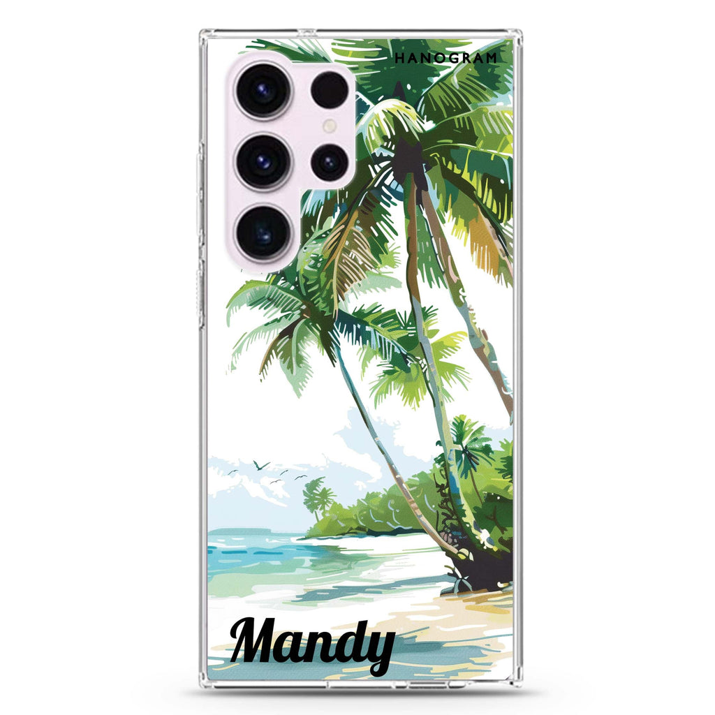 Tropical Tranquility Samsung Galaxy Ultra 可加名字透明保護殼，適用 S26/S25/S24/S23 Ultra，圖1