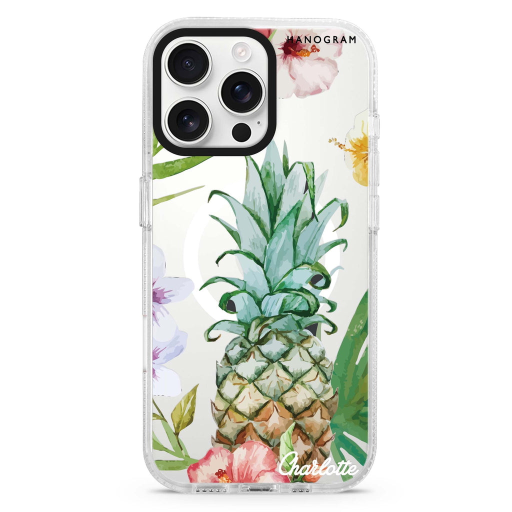 Pineapple & Floral Magsafe 兼容水晶透明保護殼