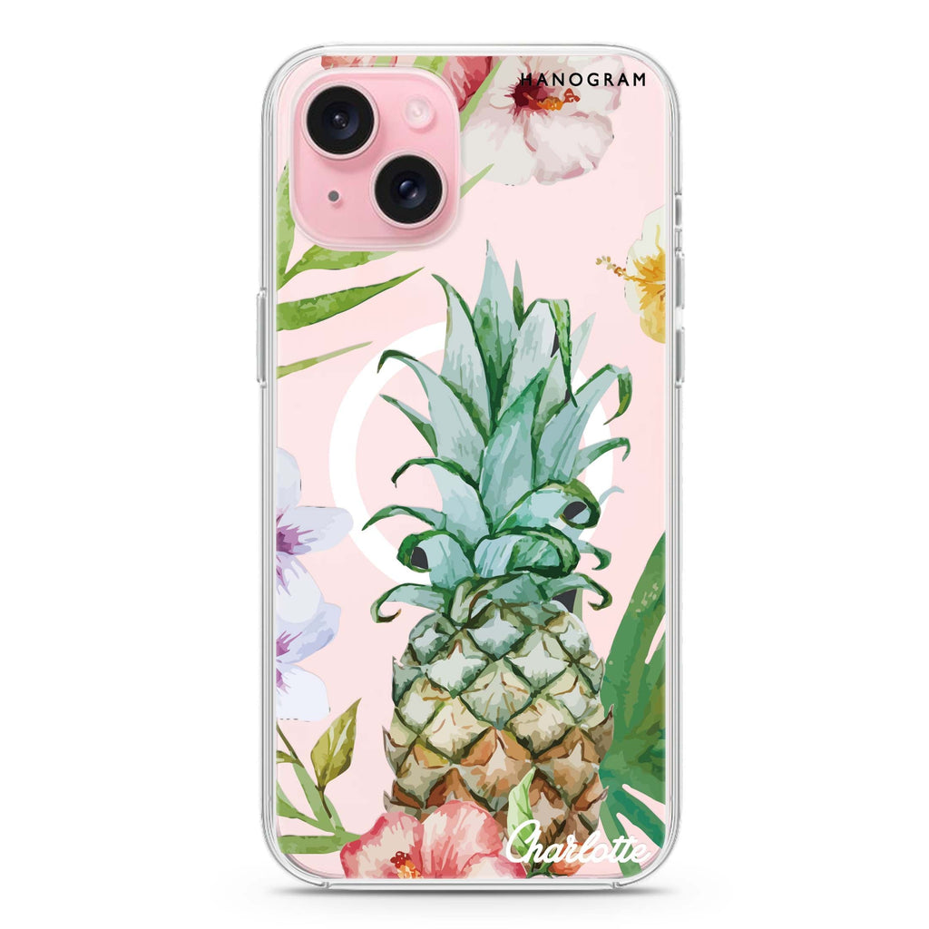 Pineapple & Floral iPhone 15 Magsafe 兼容水晶透明保護殼