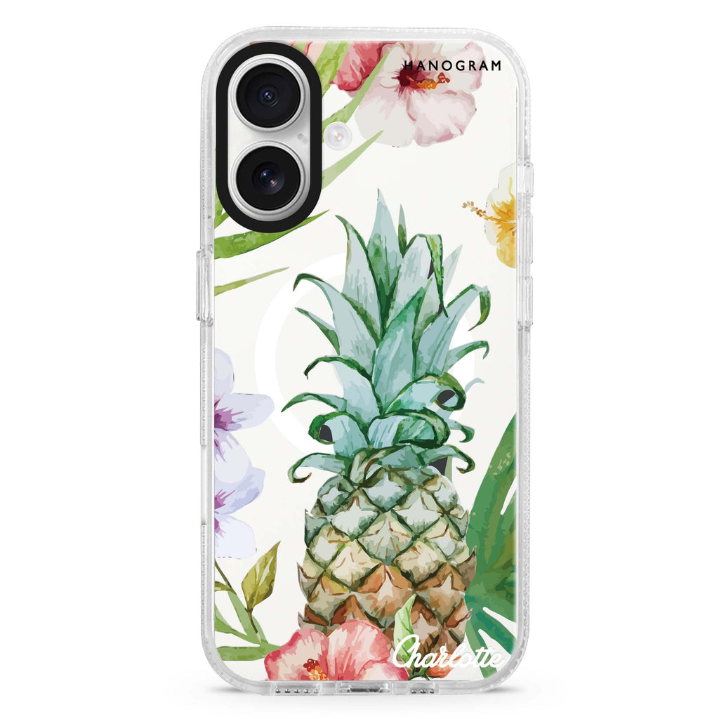Pineapple & Floral Magsafe 兼容水晶透明保護殼