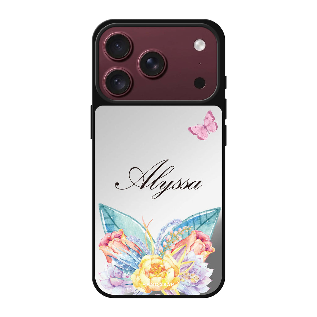 Butterfly and Abloom Rose 鏡面手機殼