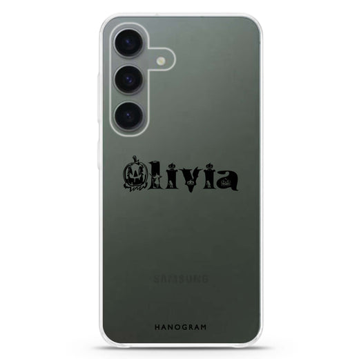 Pumpkin Glow Personal Samsung Galaxy S26/S25/S24 可加名字水晶透明保護殼正面展示