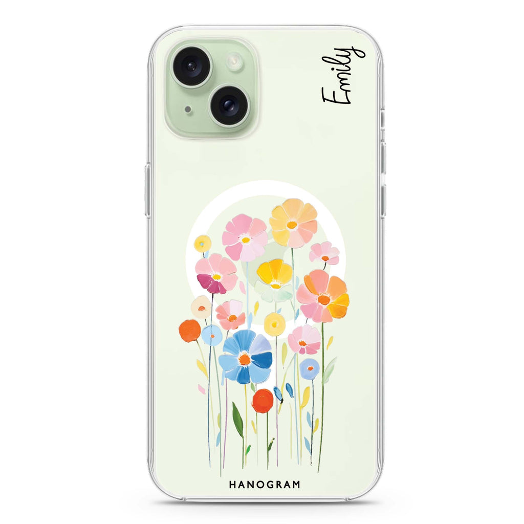 Floral Elegance iPhone 15 Plus Magsafe 兼容水晶透明保護殼