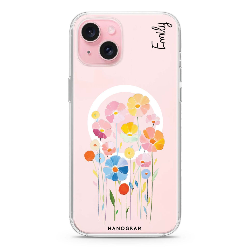 Floral Elegance iPhone 15 Magsafe 兼容水晶透明保護殼