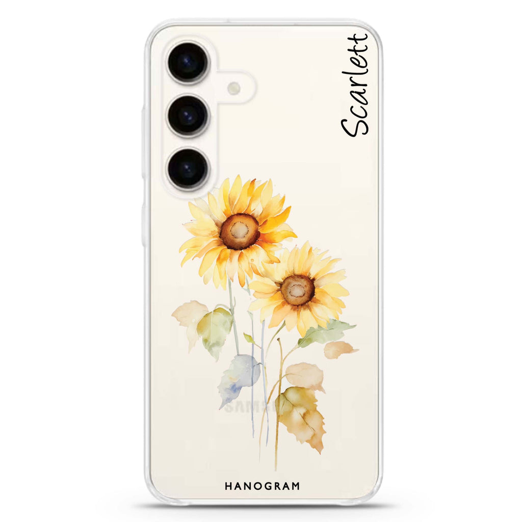 Sunny Blooms Samsung Galaxy S26/S25/S24 可加名字水晶透明保護殼正面展示