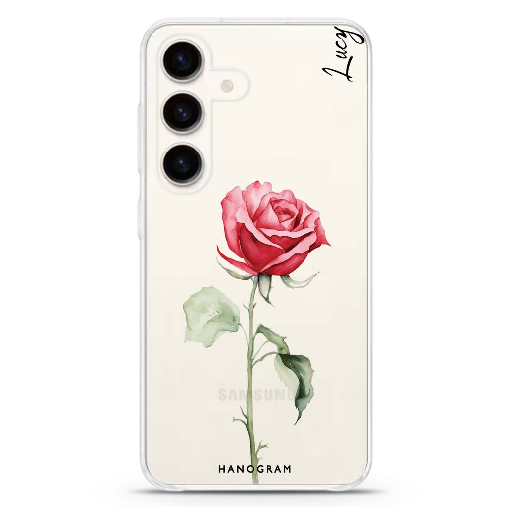 Rose Radiance Samsung Galaxy S26/S25/S24 可加名字水晶透明保護殼正面展示