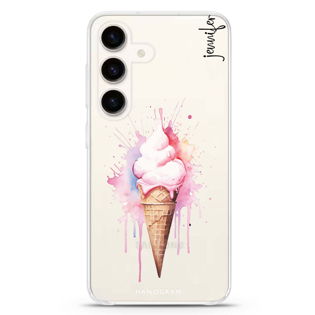 Sweet Swirls Samsung Galaxy S26/S25/S24 可加名字水晶透明保護殼正面展示