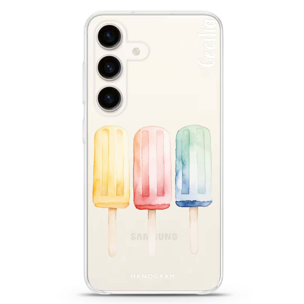 Popsicle Passion Samsung Galaxy S26/S25/S24 可加名字水晶透明保護殼正面展示
