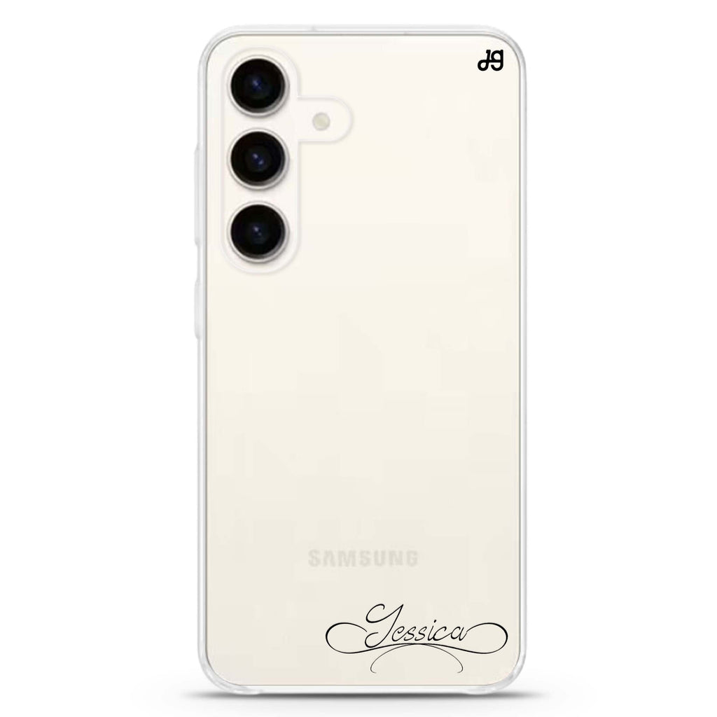 Cursive II Samsung Galaxy S26/S25/S24 可加名字水晶透明保護殼正面展示