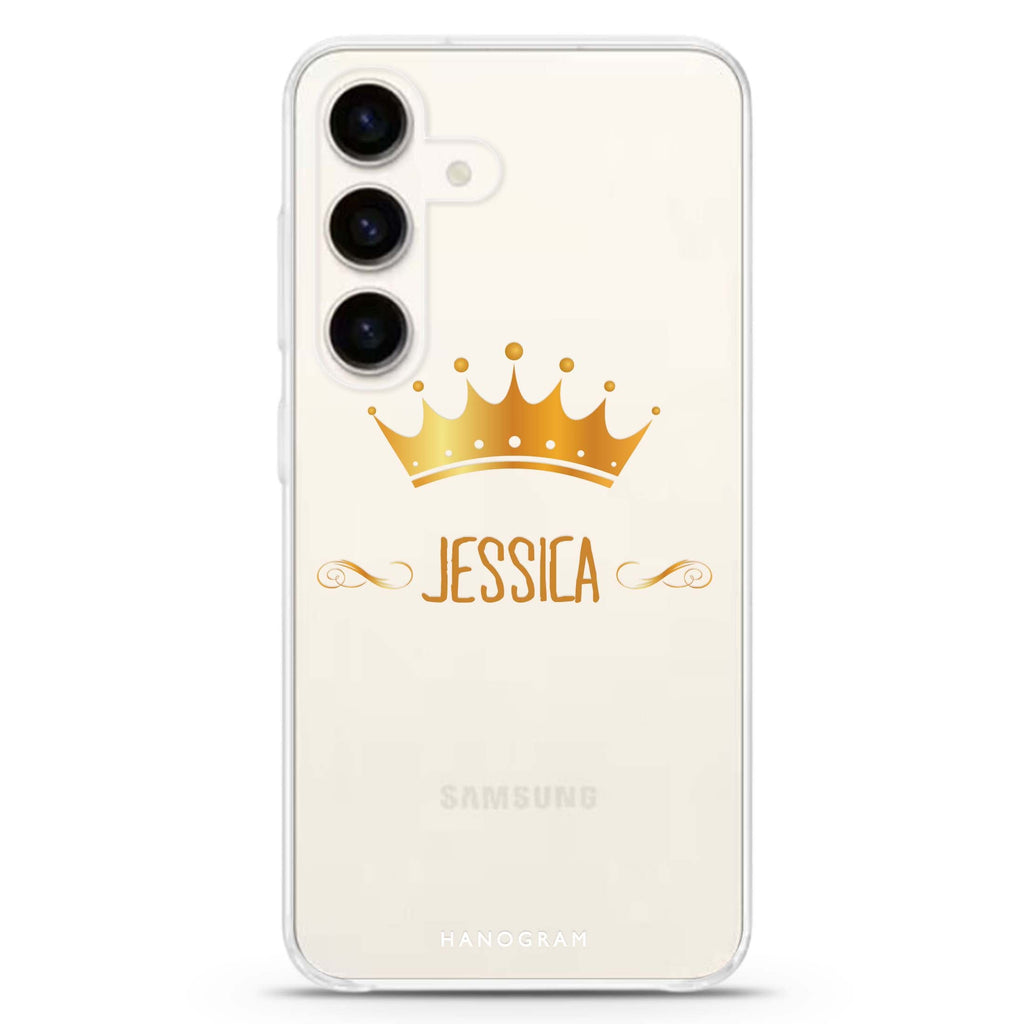 Queen's crown Samsung Galaxy S26/S25/S24 可加名字水晶透明保護殼正面展示